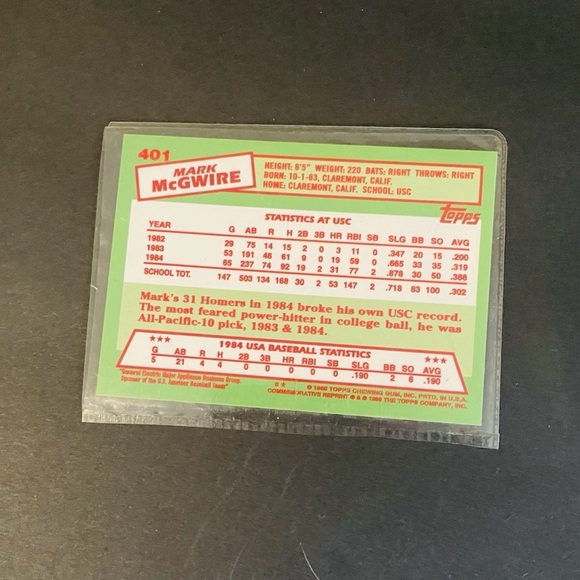 Mark McGwire #401 (RC)
reprint 1999 - Picture 2 of 2